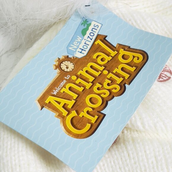 Animal Crossing New Horizons Knit Pom Beanie White Pink Leaf - Picture 3 of 4